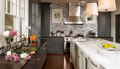 Two Tone Kitchen Cabinets With Dark Countertops