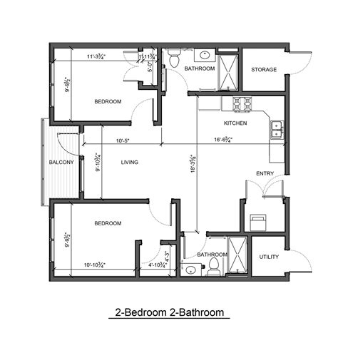 Two Bedroom Floor Plan With Dimension