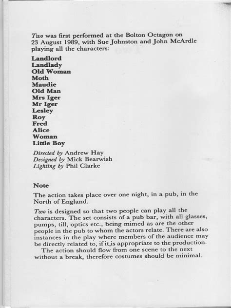 Two By Jim Cartwright Script Going Viral