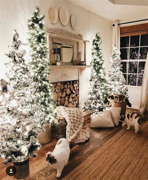 two christmas trees in one room