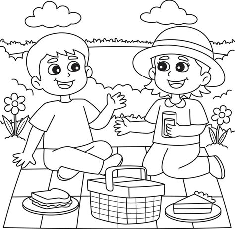 sininentuki.info:two kids is going to picnic coloring page