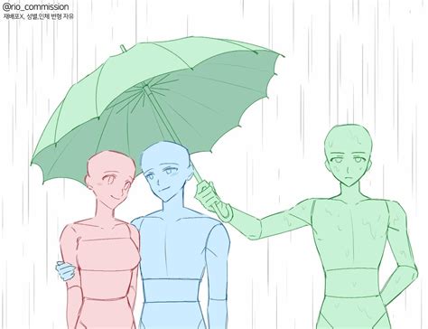 Two People Under Umbrella Drawing Reference