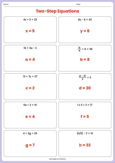 two step equations worksheet answers