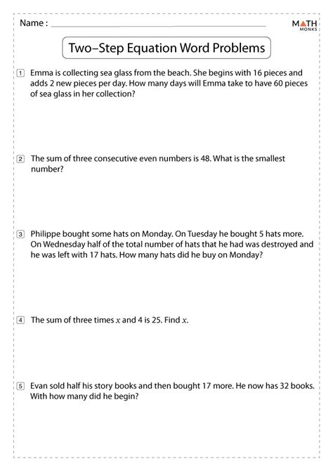 Two Step Problems Worksheet Math