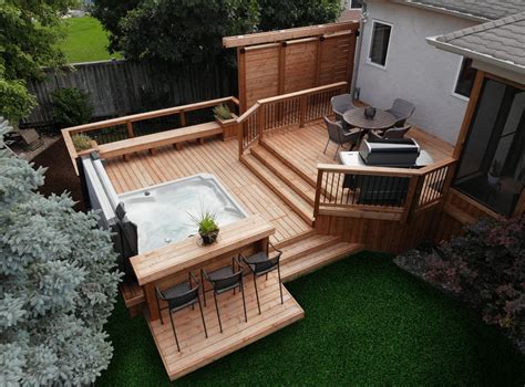 two tier deck with hot tub