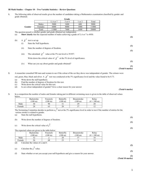 Two Variable Statistics Ib Math Worksheet Answers