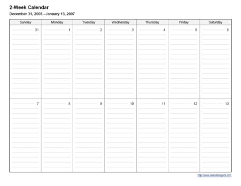 Two Weeks Per Page Calendar Printable