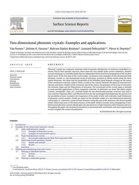 Two-Dimensional Phononic Crystals Examples And Applications