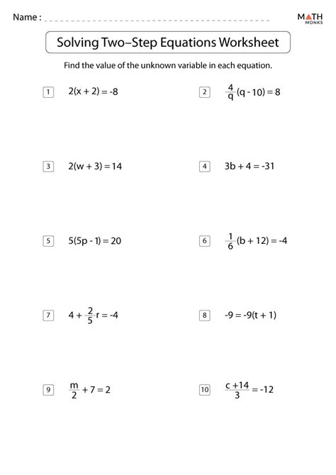 TwoStep Equations Worksheets