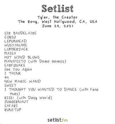 tyler the creator tour setlist