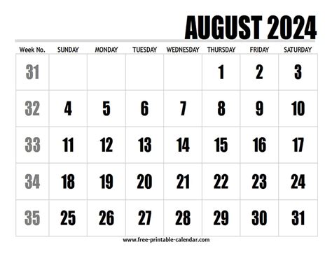 Type Calendar August 2024