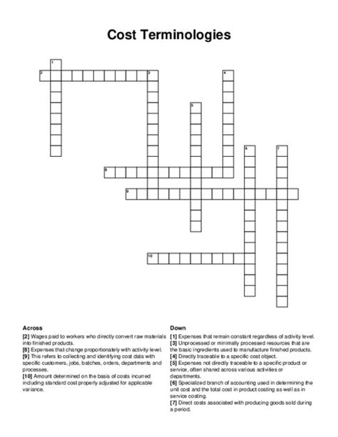 Type Of Cost Crossword