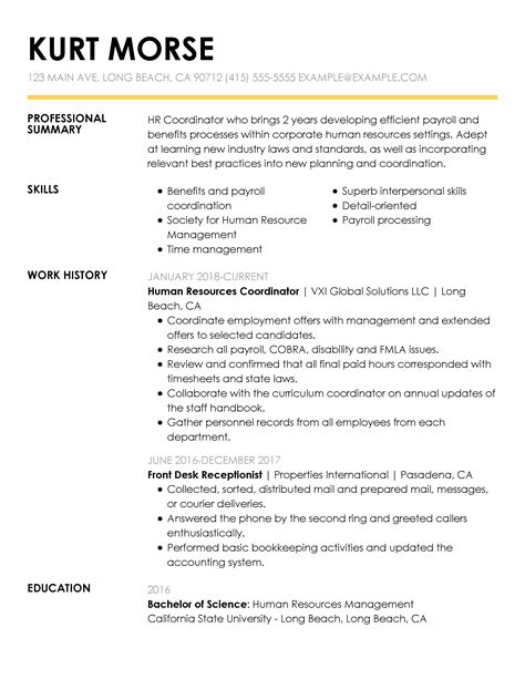 type of work examples resume