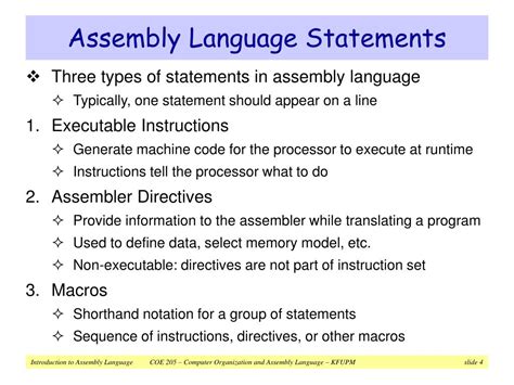 Types Assembly Language Statements
