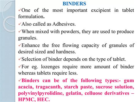 Types Of Binders In Tablets