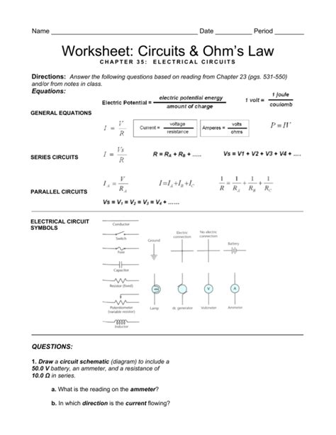 types of circuits and ohm's law worksheet answers