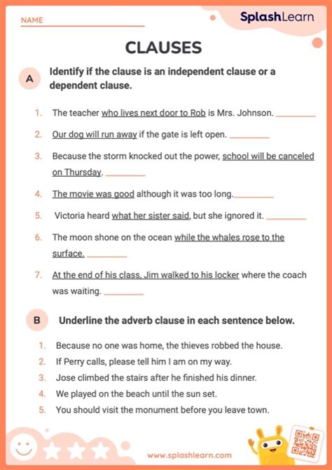 types of clauses exercises with answers for class 7