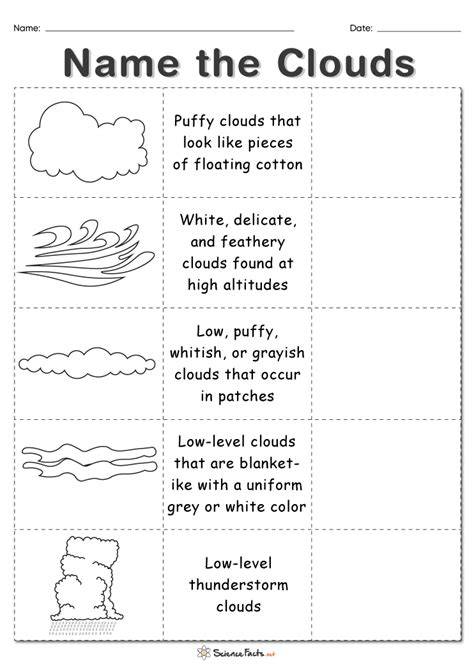 Types Of Clouds Worksheet For Kids