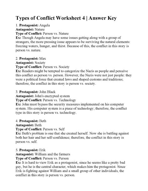 types of conflict worksheet 4 answer key