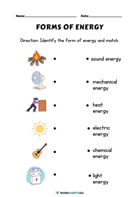 types of energy worksheet pdf