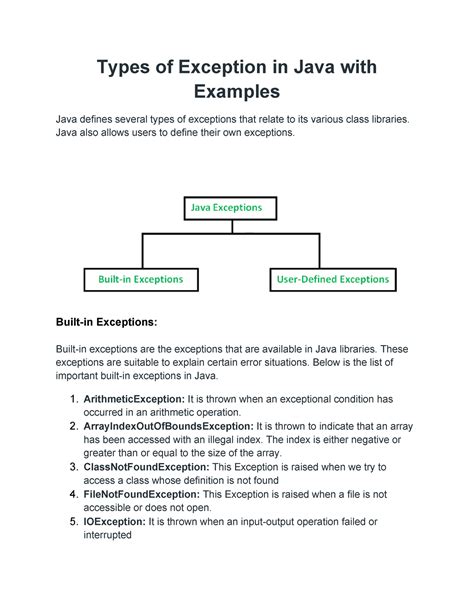types of exception in java with examples