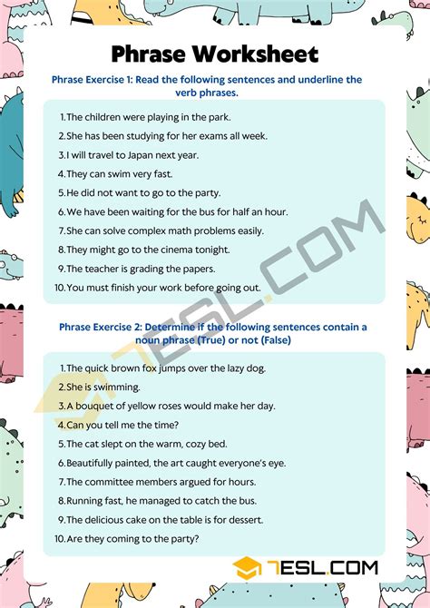 types of phrases exercises