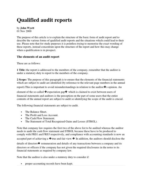 types of qualified audit report with examples
