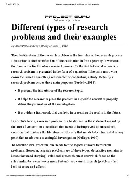 types of research problem in research methodology pdf