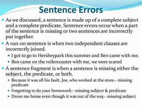 types of sentence error and example pdf