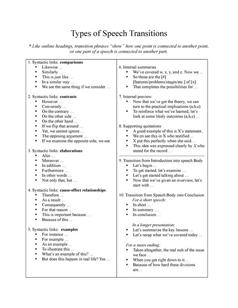 types of transitions in speech
