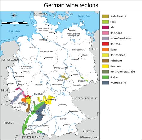 German Wine Map. Palatinate, Rheinhessen, Mosel, Baden, Württemberg