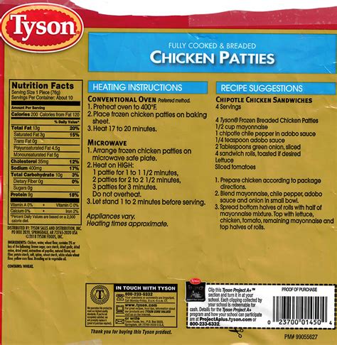 tyson chicken patties nutrition information