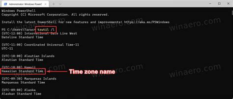 tzutil set timezone list