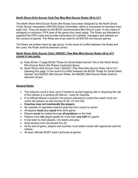 U11 Mini Soccer Rules