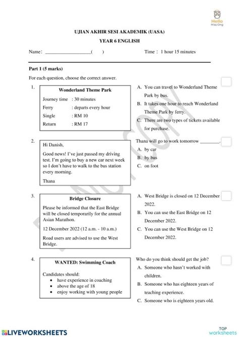 uasa english year 6 liveworksheet