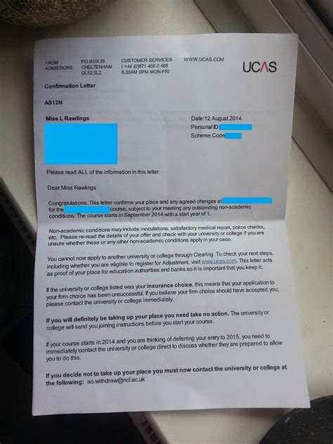 ucas acceptance letter