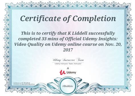 udemy certificate of completion sample