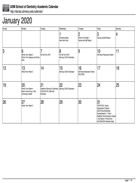 udm calendar