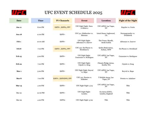 ufc events schedule