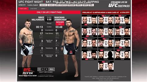 ufc fight night card and stats