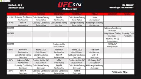 ufc gym schedule