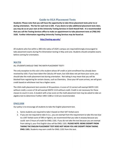 uga math placement exam study guide