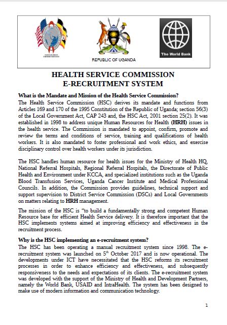 uganda health service commission jobs