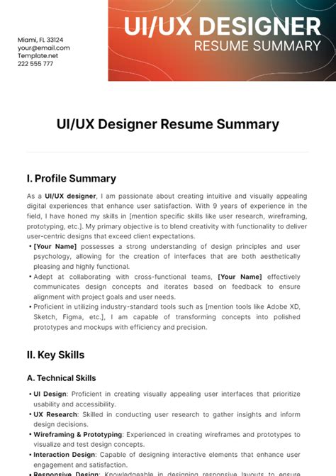 Ui/Ux Designer Profile Summary