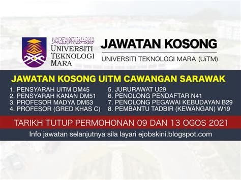 Jawatan Kosong terkini di UiTM Sarawak