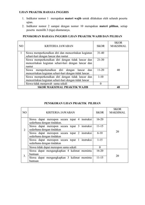 ujian praktek dalam bahasa inggris