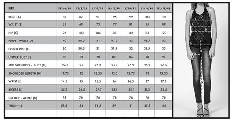 uk ladies jeans size chart