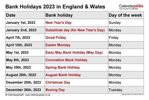 uk national holiday calendar 2023
