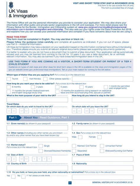 uk visitors visa application form