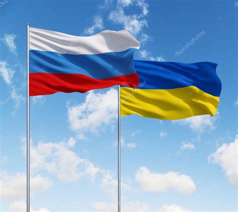 ukraine flag and russia flag